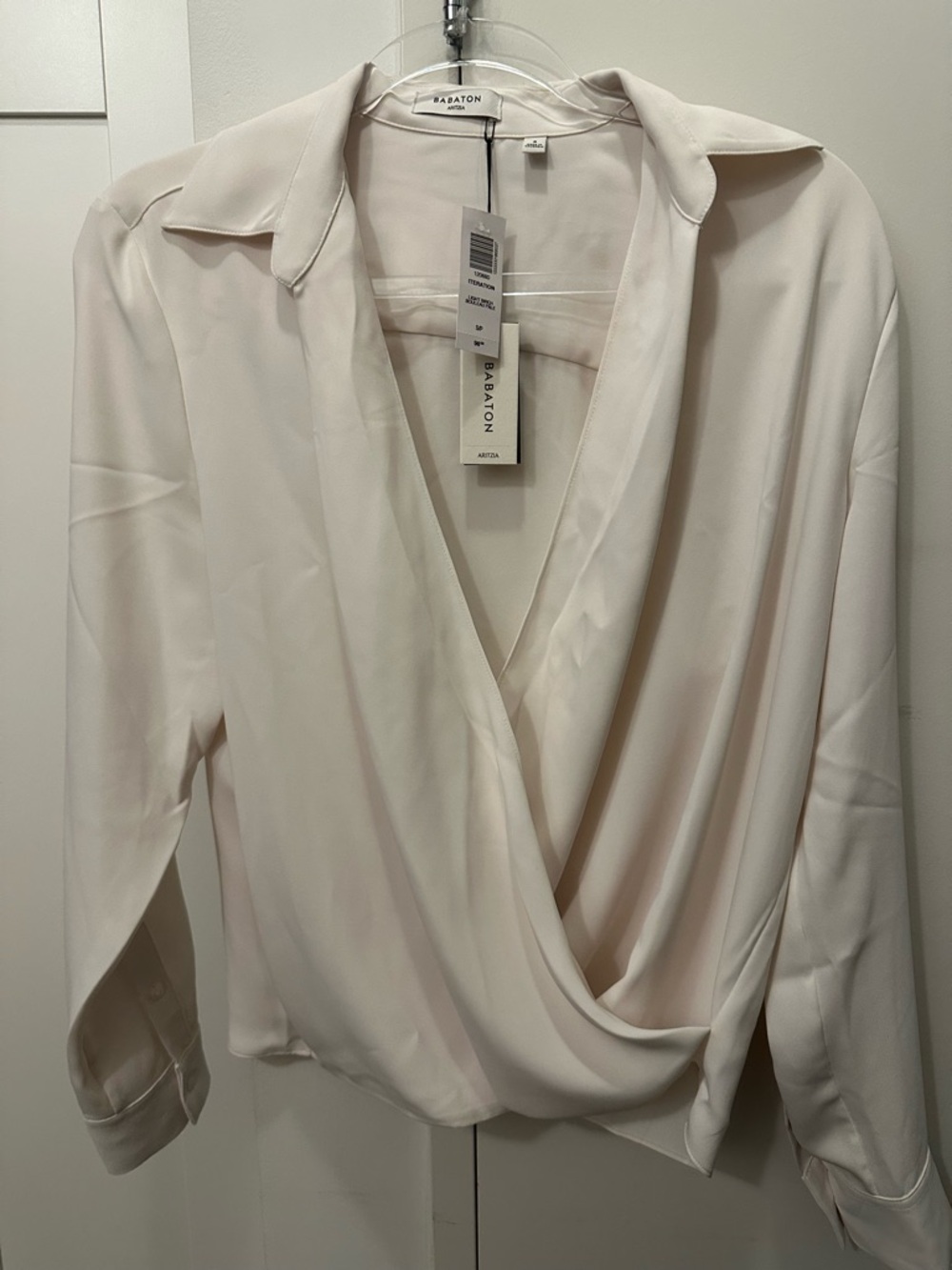Babaton Soft Ivory Draped Wrap Blouse